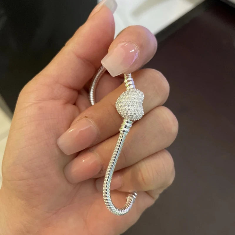 Silver Heart Clasp Snake Chain Bracelet