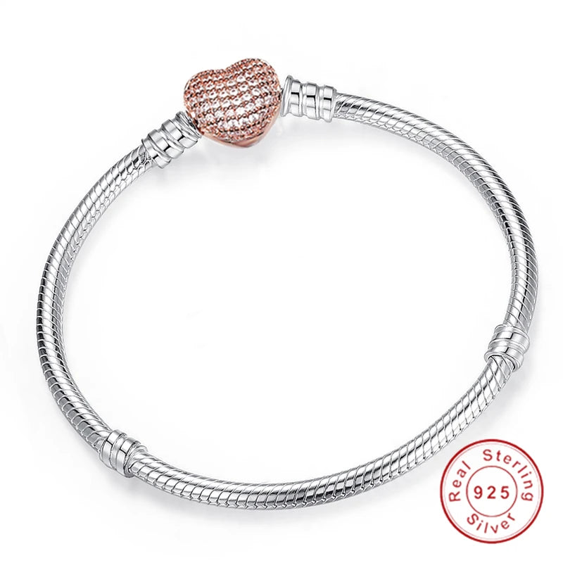 Silver Heart Clasp Snake Chain Bracelet